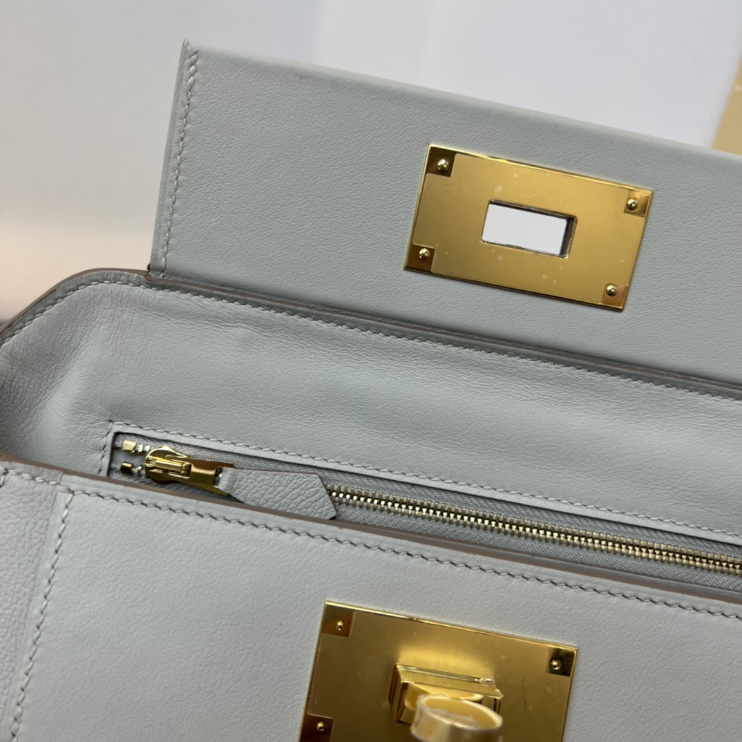 Hermès new Kelly2424mini handmade glacier white evercolor Swift leather size: 21cm